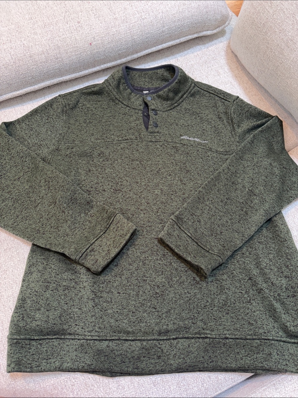 Eddie Bauer Olive Green Fleece Button-Neck Pullover